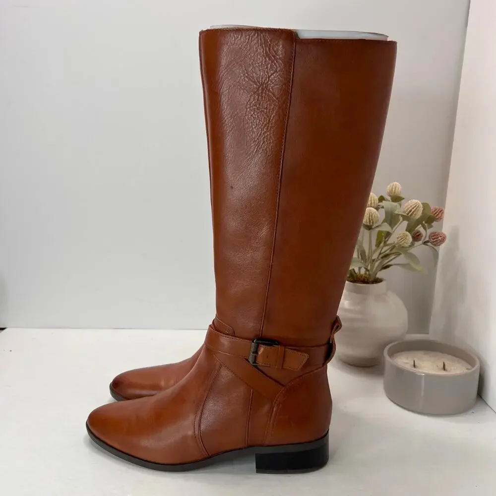 Naturalizer Rena Leather Knee High Riding Boot Side Zip Brown Women 9M Tried On
